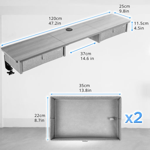 Duronic DD3 GY Planche de 120 cm avec 2 Tiroirs pour Bureau | Compatible avec Plateaux TT120 TT140 TT160 de Duronic | Structure réglable en Hauteur Vendue séparément TM51 ou TM61 | Gris | MDF