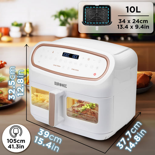 Duronic AF14 WG Friteuse à Air avec 1 grand tiroir de 10L inclus Airfryer avec 10 Programmes de Cuisson Préréglés Sans huile Gâteaux Poulet Rôtir Frites Déshydrater Réchauffer