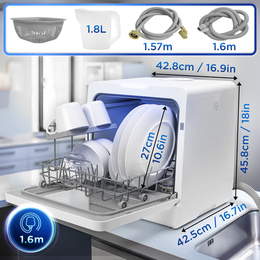 Duronic DW5 WE Lave-vaisselle de table 950W lave vaisselle posable portable compact gain de place pour petite cuisine 7 programmes de lavage séchage efficace pratique