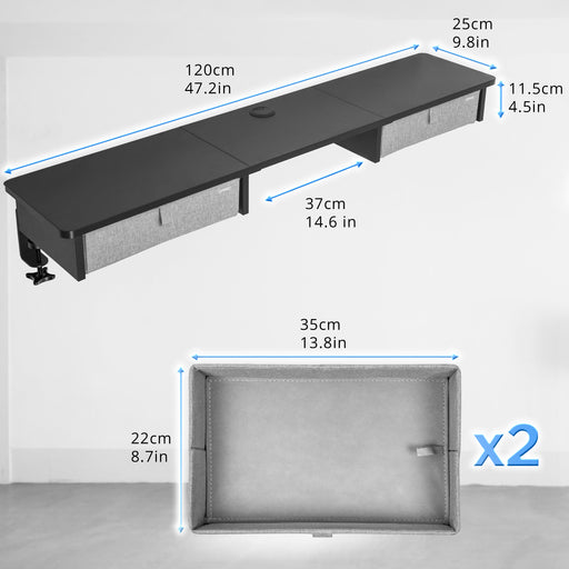 Duronic DD3 BK Planche de 120 cm avec 2 Tiroirs pour Bureau | Compatible avec Plateaux TT120 TT140 TT160 de Duronic | Structure réglable en Hauteur Vendue séparément TM51 ou TM61 | Noir | MDF