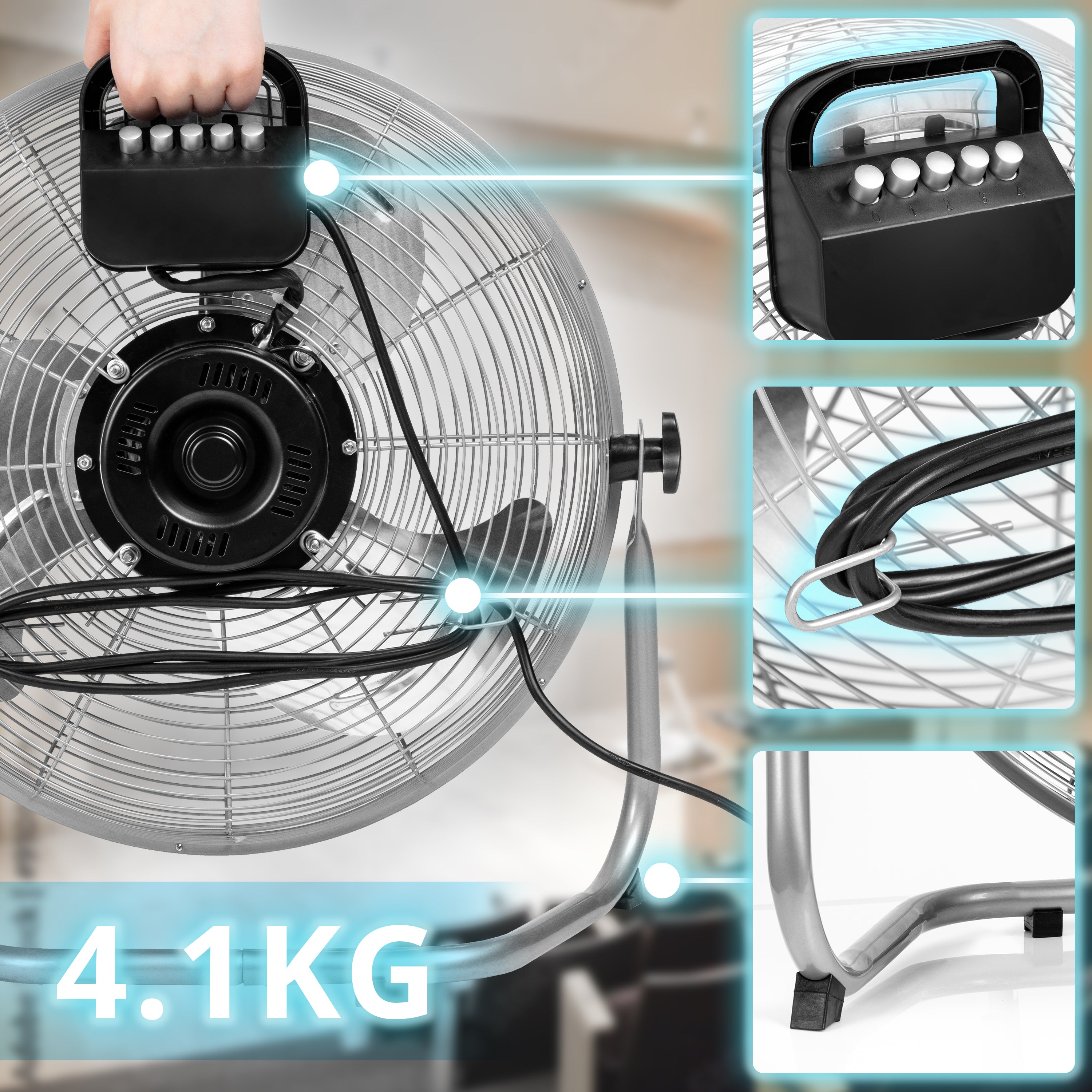 Duronic FN16 Ventilateur de Sol de 16 Pouces de 75W  en Métal chromé| 4 Vitesses | Ventilateur à grande Puissance | Idéal pour la Maison la Salle de Sport le Bureau les Entrepôts