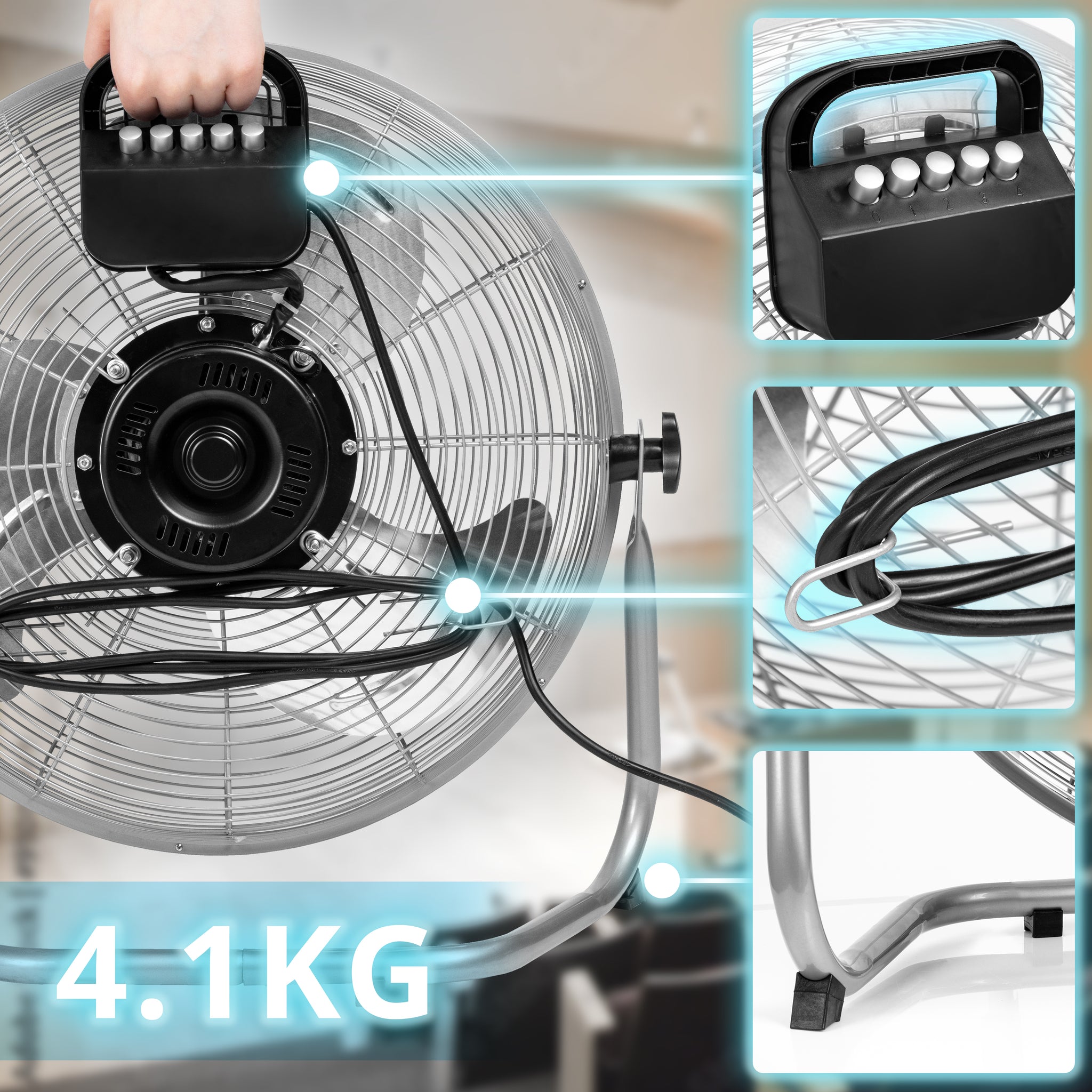 Duronic FN16 Ventilateur de Sol de 16 Pouces de 75W  en Métal chromé| 4 Vitesses | Ventilateur à grande Puissance | Idéal pour la Maison la Salle de Sport le Bureau les Entrepôts