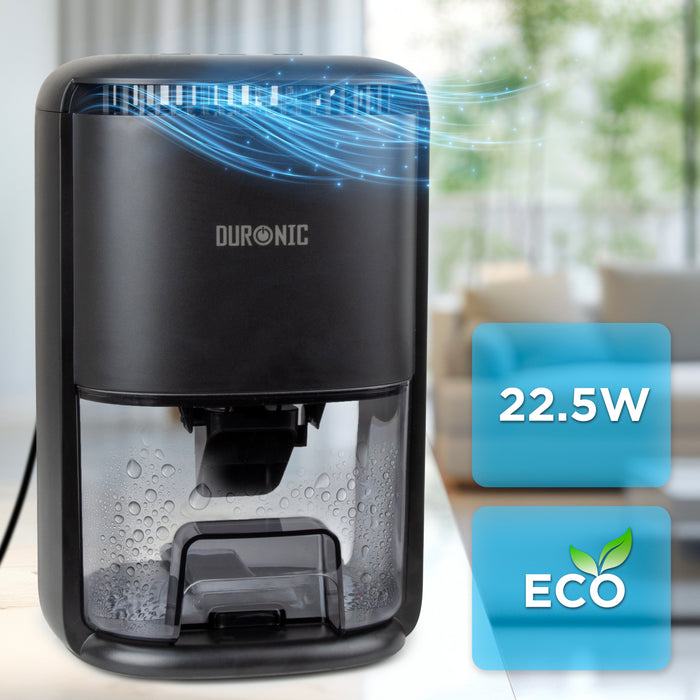 Duronic DH07 BK Déshumidificateur 22,5W Jusqu'à 200 ml d'eau par jour Réservoir d'1 litre Compact et silencieux Idéal pour petits espaces