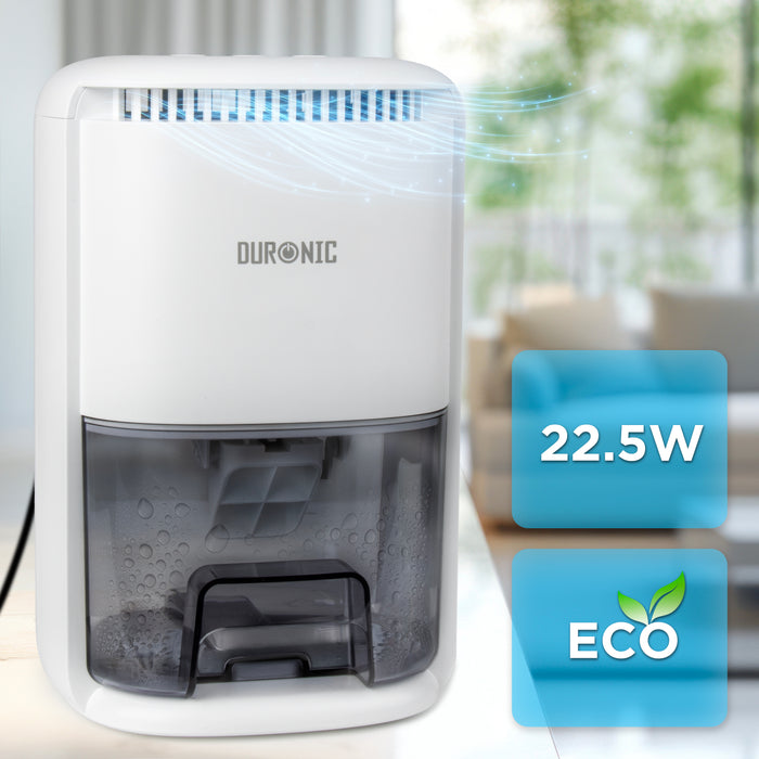Duronic DH07 WE Déshumidificateur 22,5W Jusqu'à 200 ml d'eau par jour Réservoir d'1 litre Compact et silencieux Idéal pour petits espaces