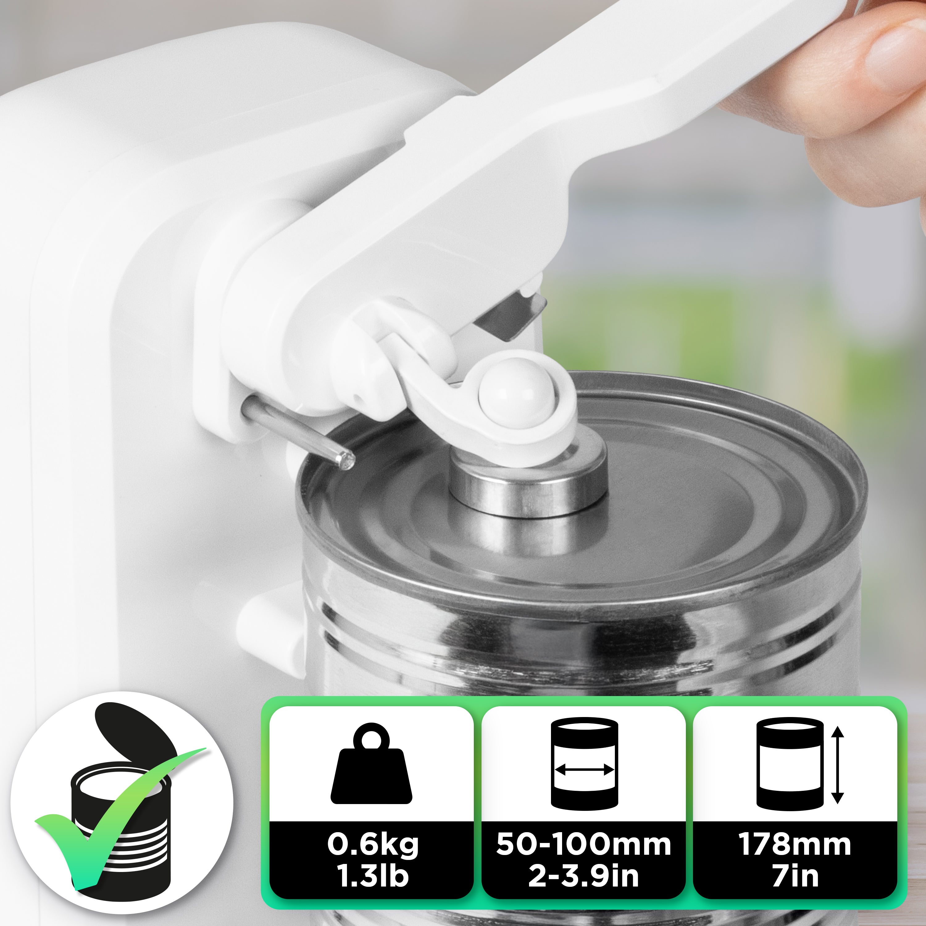 Duronic CO40 WE Ouvre-boîte électrique 50W Ouvre boîtes de conserve automatique Aiguiseur de couteaux Décapsuleur pour bouteille Permet de retirer les capsules des bouteilles et cannettes