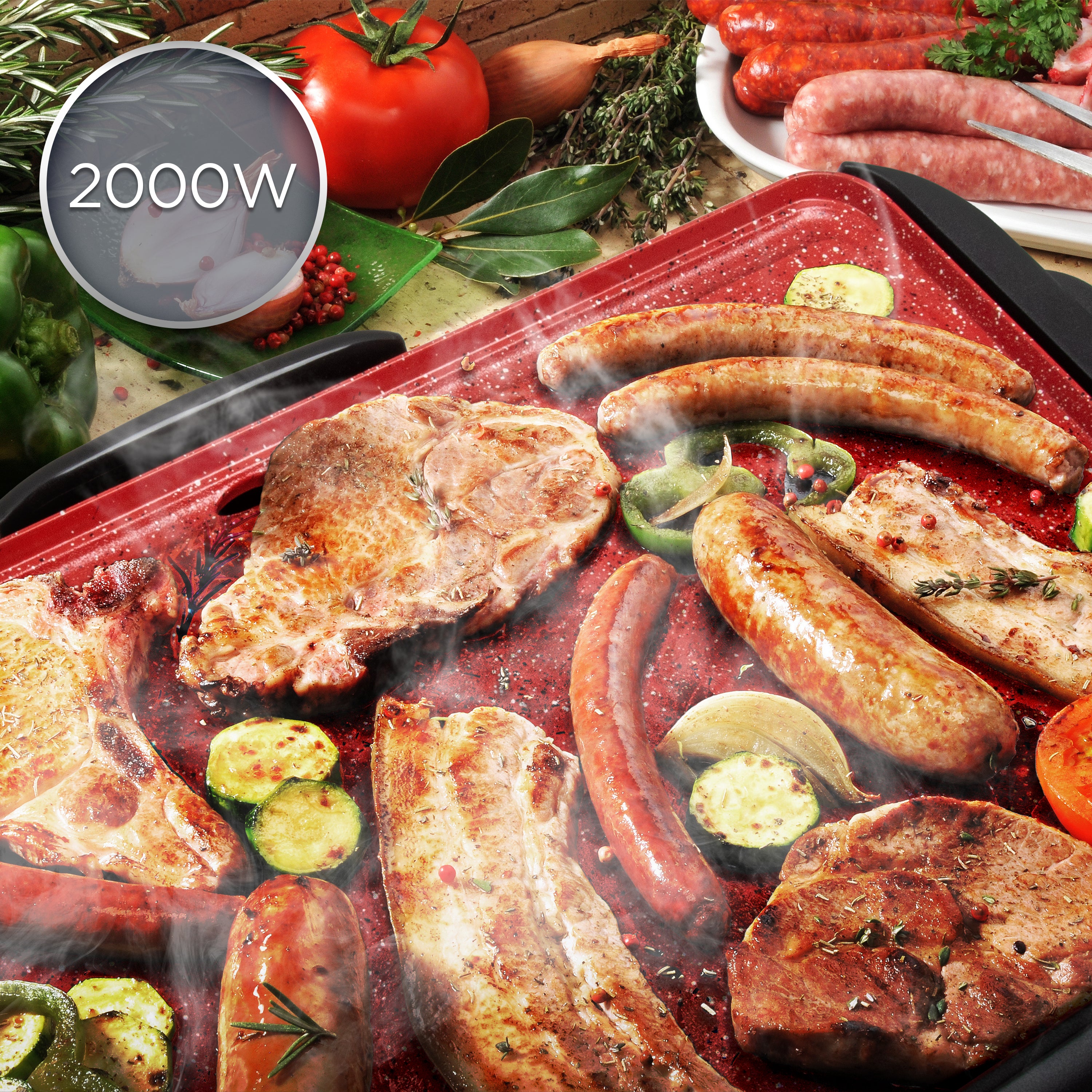 Duronic GP25 Plancha électrique antiadhésive XL 6 à 8 personnes 2000W Surface 47 x 26 cm avec thermostat Bac à jus amovible Cuisson sans ajout de matière grasse Idéal pour soirée avec des amis