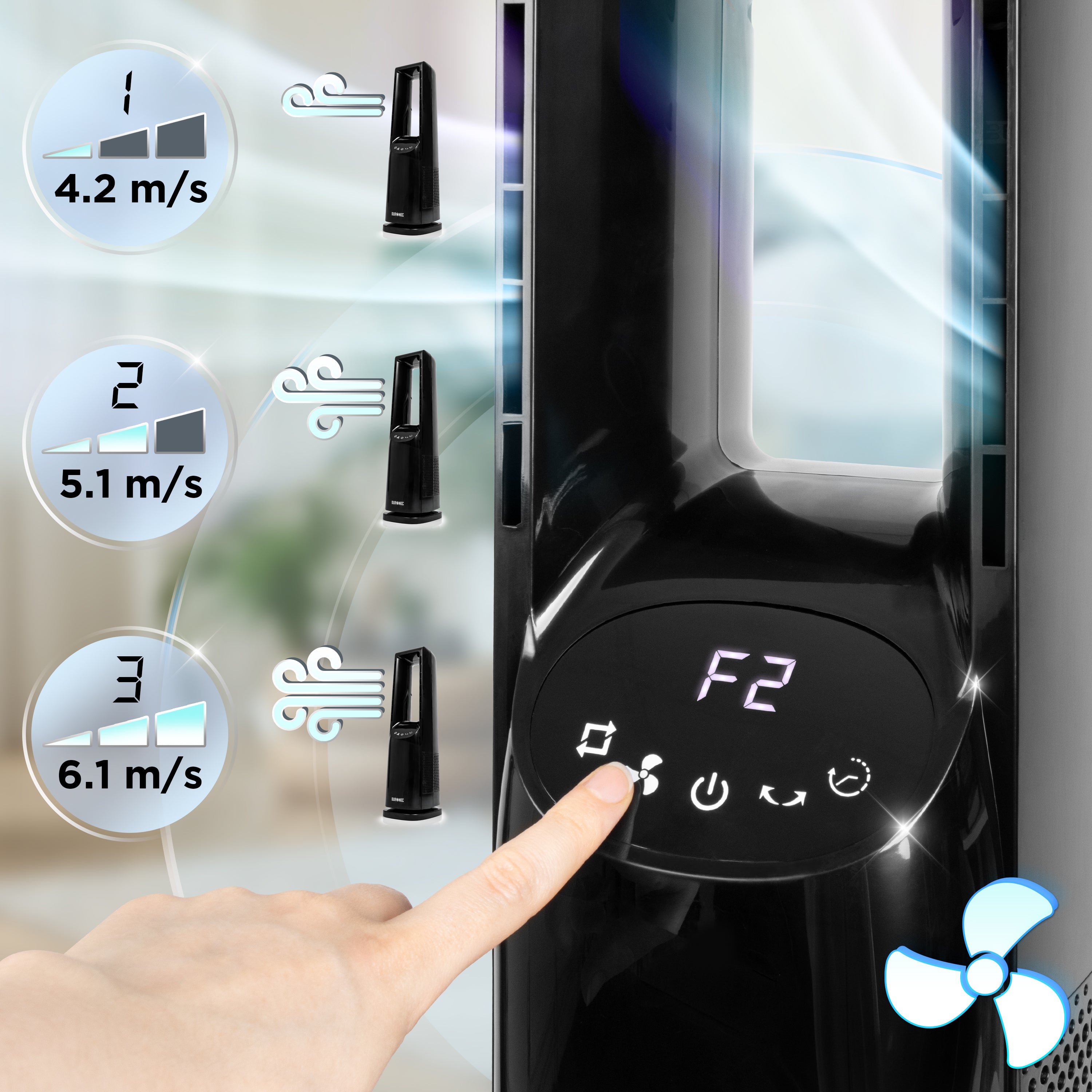 Duronic FN72 BK Ventilateur colonne 60W Aérateur avec 3 vitesses Minuterie 1 à 12 heures Oscillation à 70° Mode nuit Télécommande incluse avec 5 mètres de portée