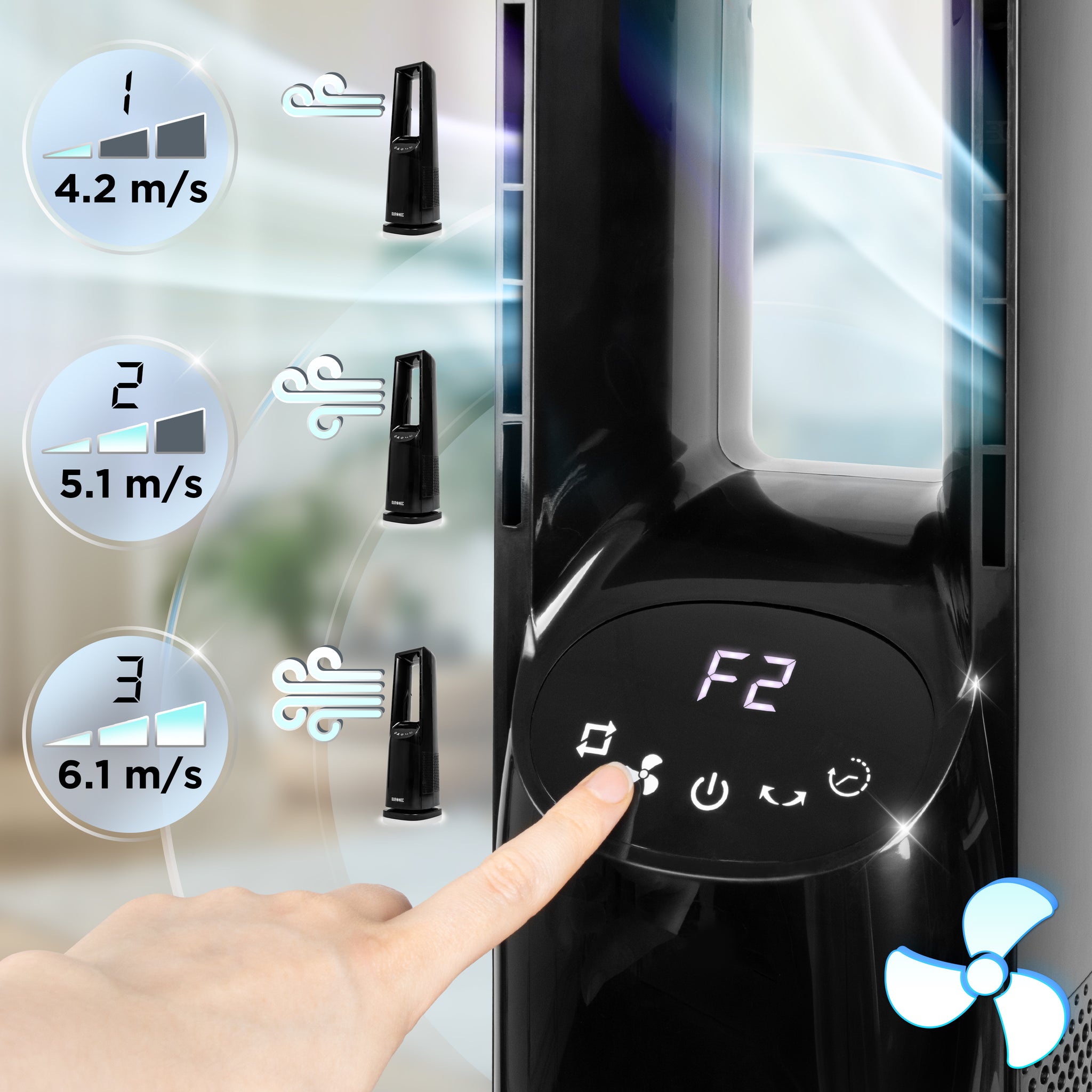 Duronic FN72 BK Ventilateur colonne 60W Aérateur avec 3 vitesses Minuterie 1 à 12 heures Oscillation à 70° Mode nuit Télécommande incluse avec 5 mètres de portée