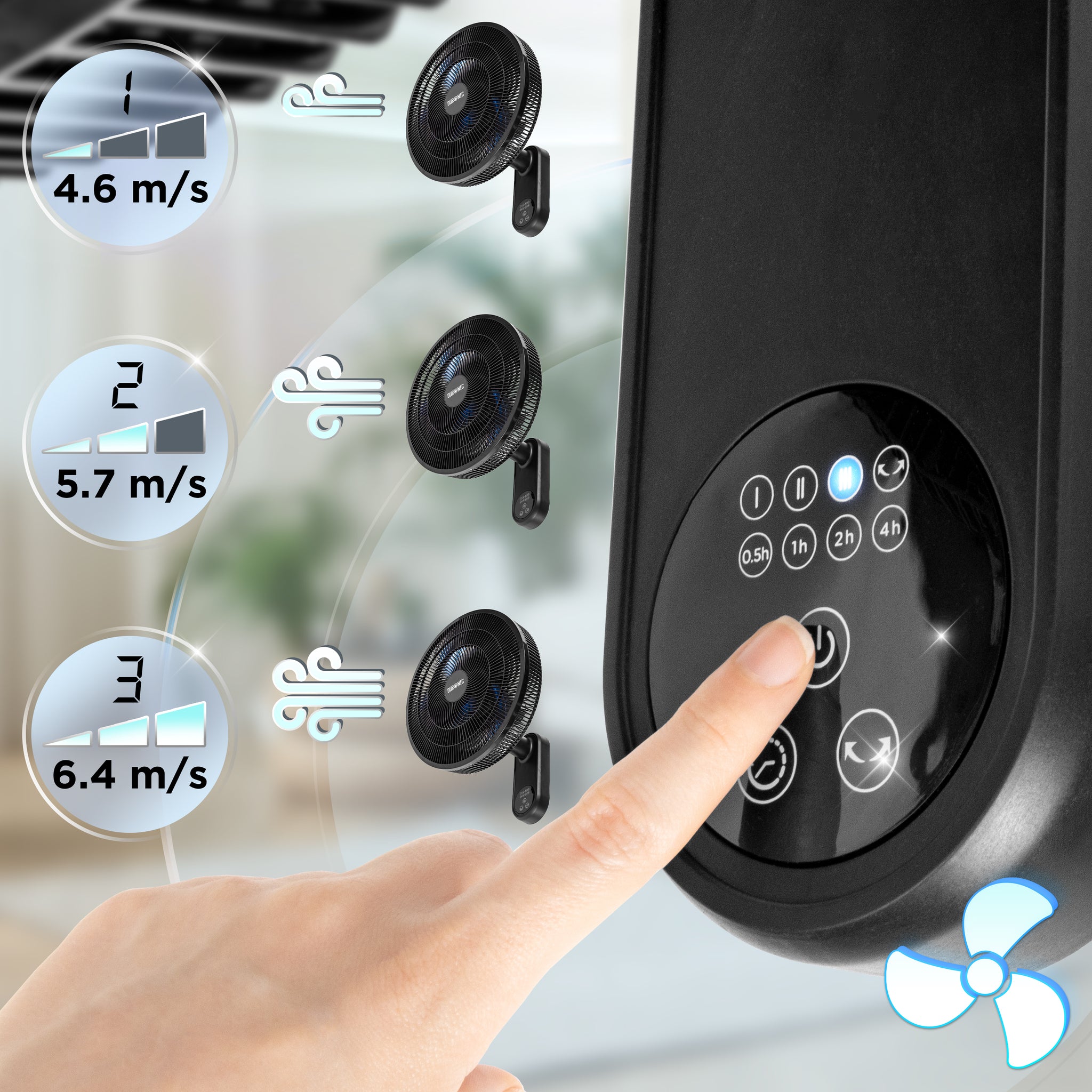 Duronic FN42 BK Ventilateur mural 50W Aérateur de 16 pouces 3 vitesses Minuterie Oscillation à 60° Télécommande incluse avec 5 mètres de portée Volume sonore 52,8 dB Montage facile