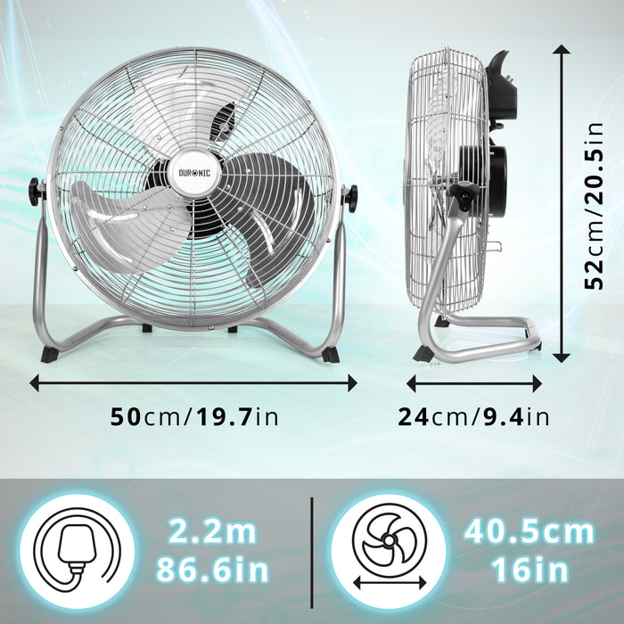 Duronic FN16 Ventilateur de Sol de 16 Pouces de 75W  en Métal chromé| 4 Vitesses | Ventilateur à grande Puissance | Idéal pour la Maison la Salle de Sport le Bureau les Entrepôts