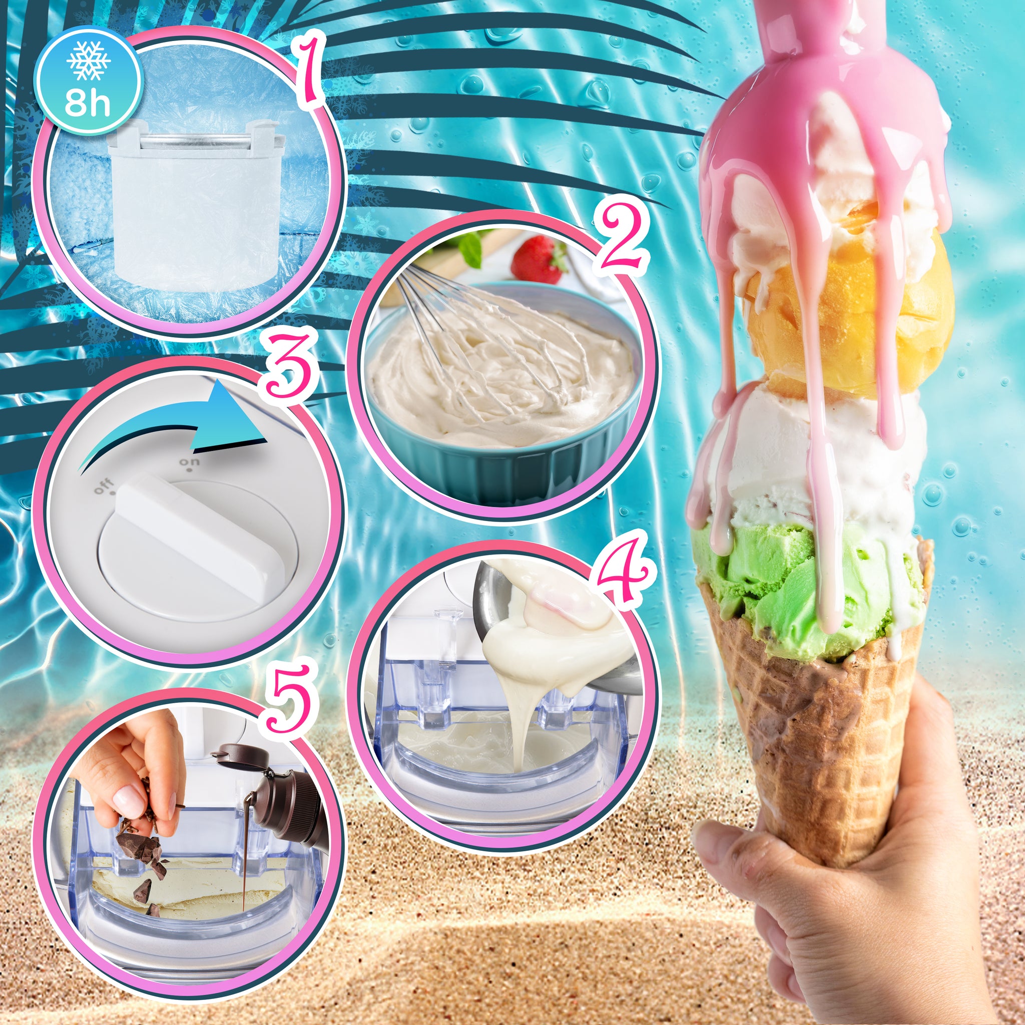Duronic IM540 Machine à glace et sorbetière électrique Cuve amovible en inox de 1,5 litres Turbine idéale pour créer des glaces sorbets yaourts glacés crèmes glacée et desserts faits maison