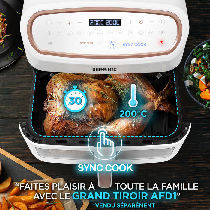 Duronic AF14 WG Friteuse à Air avec 1 grand tiroir de 10L inclus Air fryer avec 10 Programmes de Cuisson Préréglés Sans huile Gâteaux Poulet Rôtir Frites Déshydrater Réchauffer