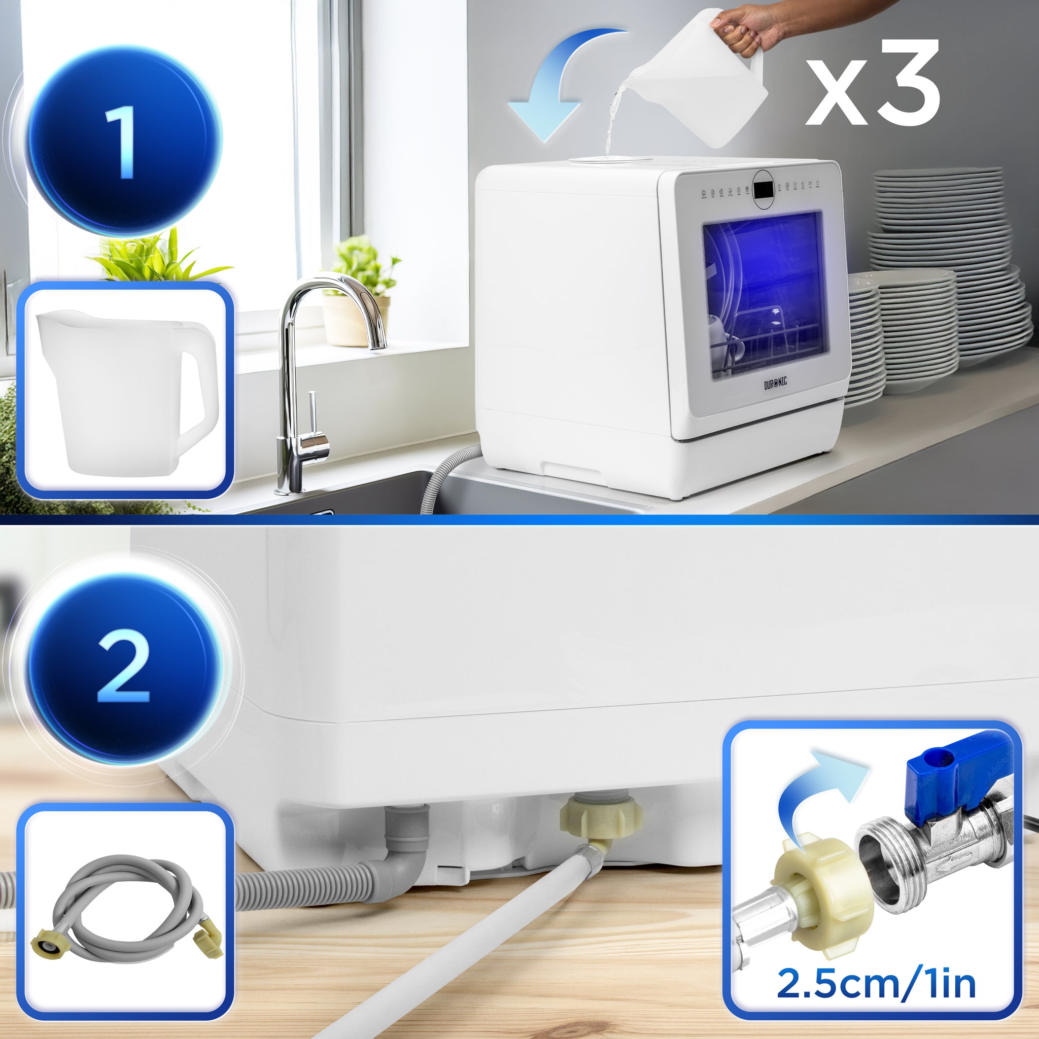 Duronic DW5 WE Lave-vaisselle de table 950W lave vaisselle posable portable compact gain de place pour petite cuisine 7 programmes de lavage séchage efficace pratique