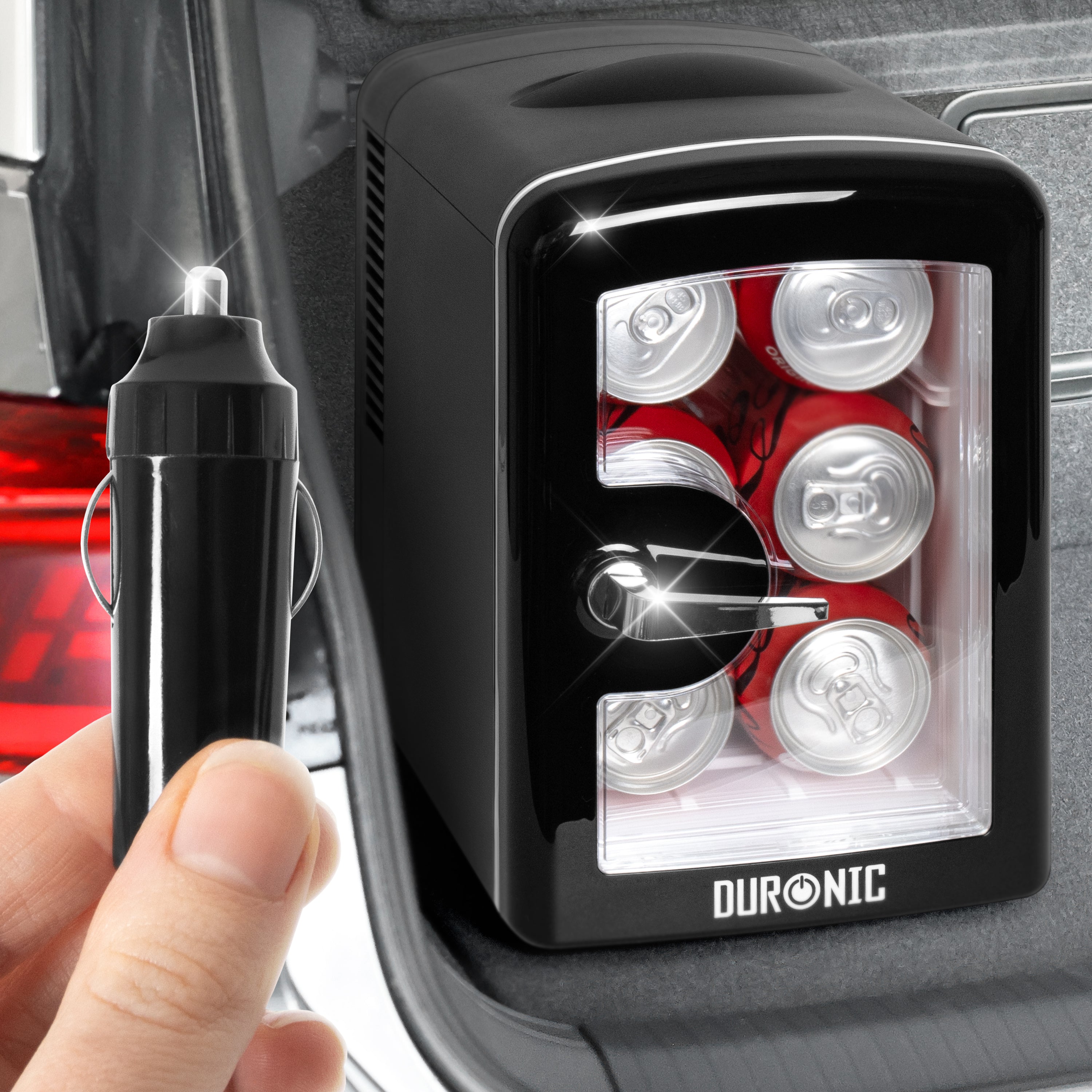 Duronic MFW4 BK Mini réfrigérateur 42W 4 litres Jusqu’à 6 cannettes Congélateur pour snacks boisson lait maternel cosmétique médicament Maintien au chaud Bureau chambre voiture camping bateau