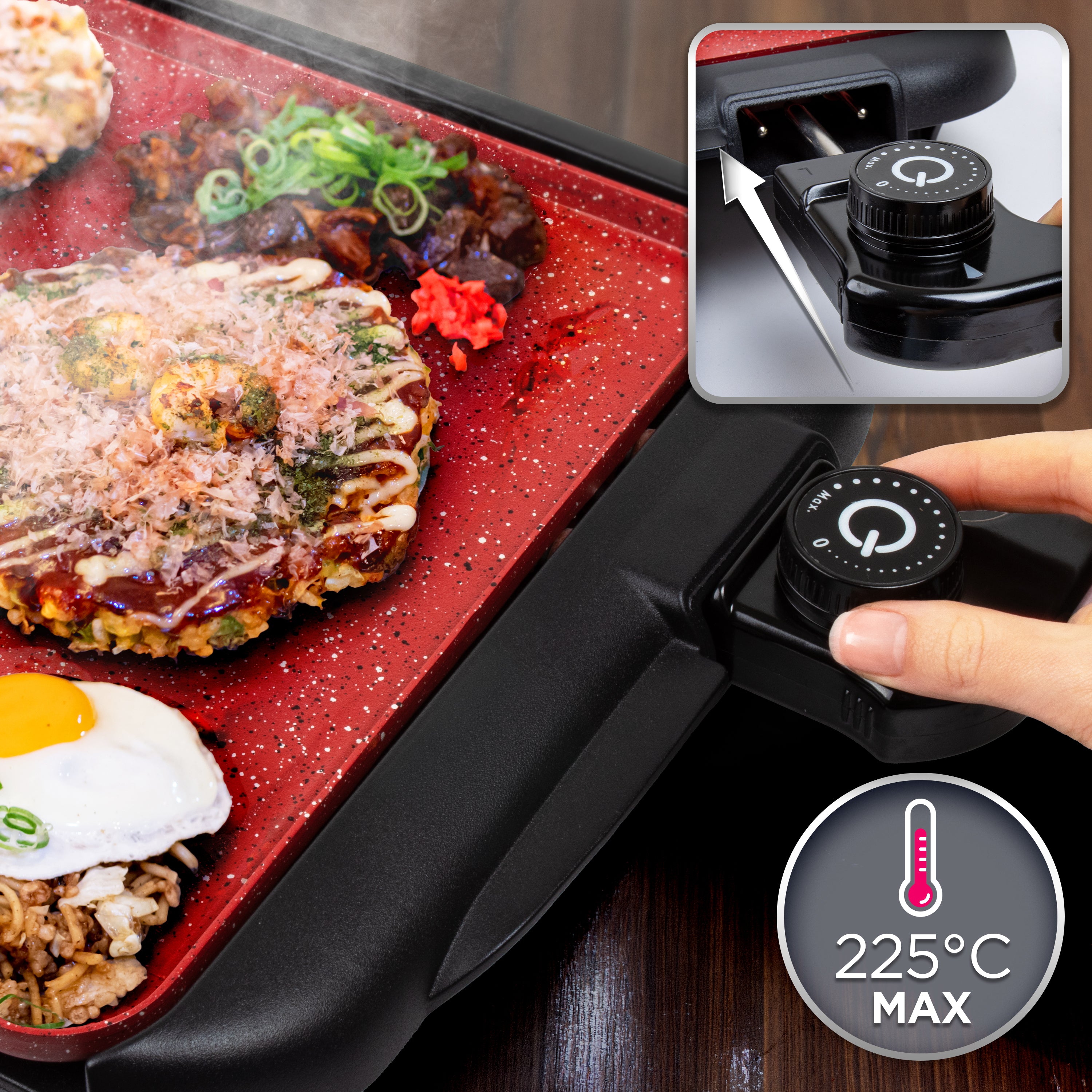 Duronic GP25 Plancha électrique antiadhésive XL 6 à 8 personnes 2000W Surface 47 x 26 cm avec thermostat Bac à jus amovible Cuisson sans ajout de matière grasse Idéal pour soirée avec des amis