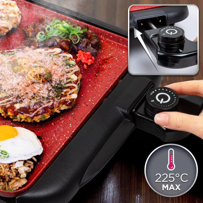 Duronic GP25 Plancha électrique antiadhésive XL 6 à 8 personnes 2000W Surface 47 x 26 cm avec thermostat Bac à jus amovible Cuisson sans ajout de matière grasse Idéal pour soirée avec des amis