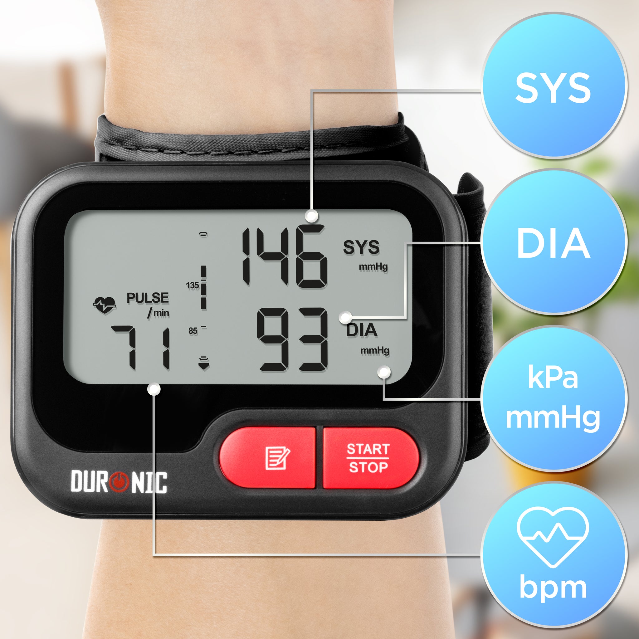 Duronic BPM65 BK Tensiomètre 6V Appareil de mesure de tension artérielle systolique diastolique avec fonction mémoire Mesures précises de la pression artérielle 2 piles AAA