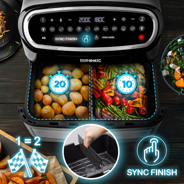 Duronic AF14 BK Friteuse à Air avec 1 grand tiroir de 10L inclus Airfryer avec 10 Programmes de Cuisson Préréglés Sans huile Gâteaux Poulet Rôtir Frites Déshydrater Réchauffer