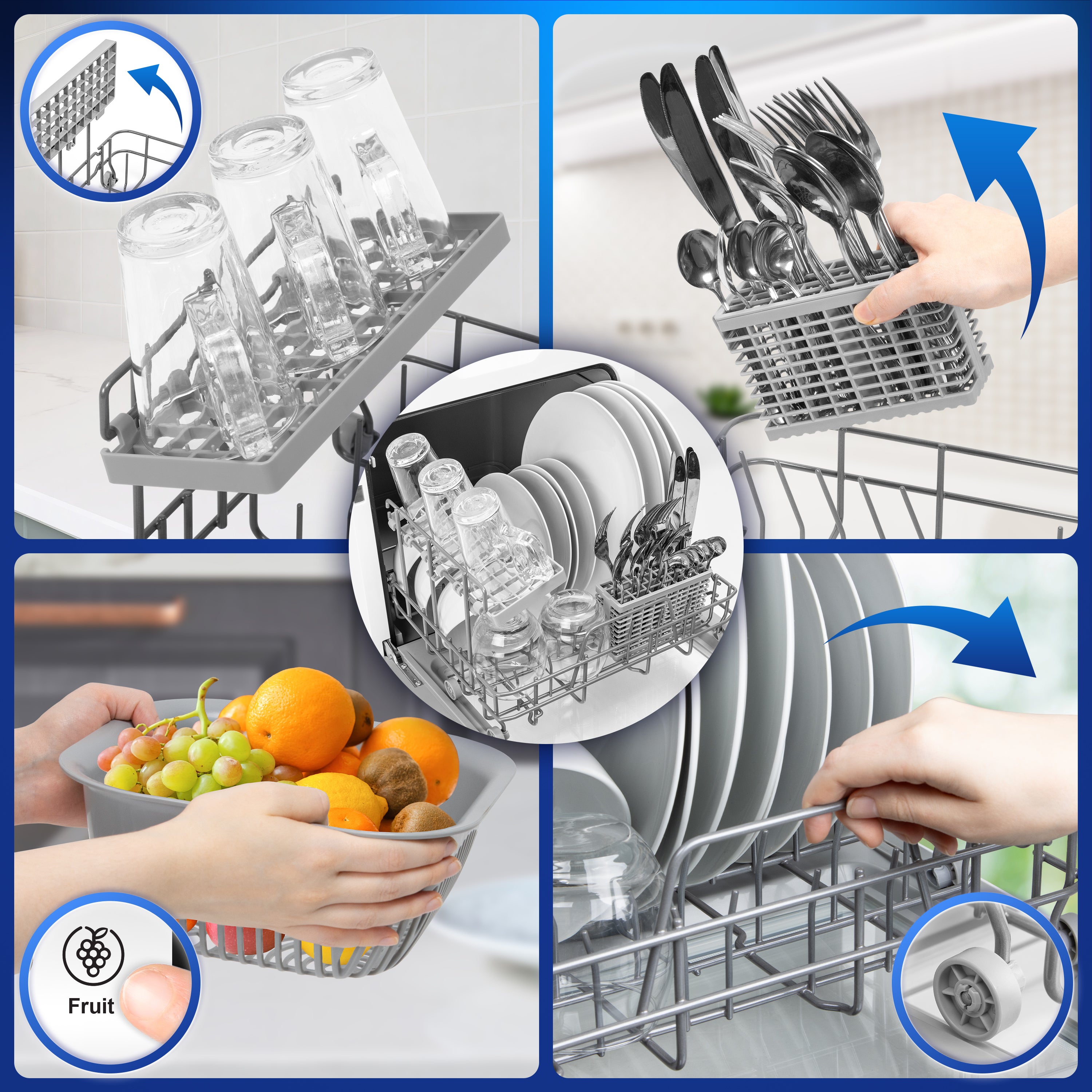 Duronic DW5 WE Lave-vaisselle de table 950W lave vaisselle posable portable compact gain de place pour petite cuisine 7 programmes de lavage séchage efficace pratique
