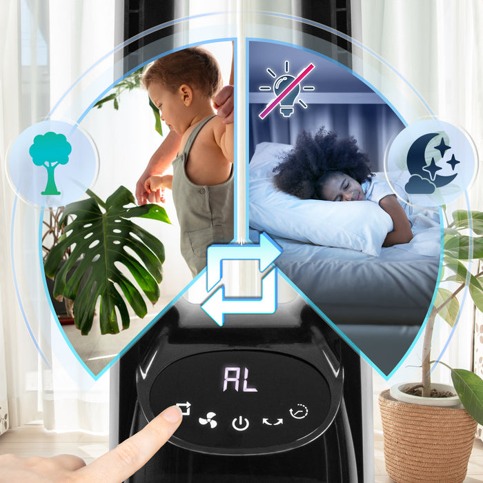 Duronic FN72 BK Ventilateur colonne 60W Aérateur avec 3 vitesses Minuterie 1 à 12 heures Oscillation à 70° Mode nuit Télécommande incluse avec 5 mètres de portée