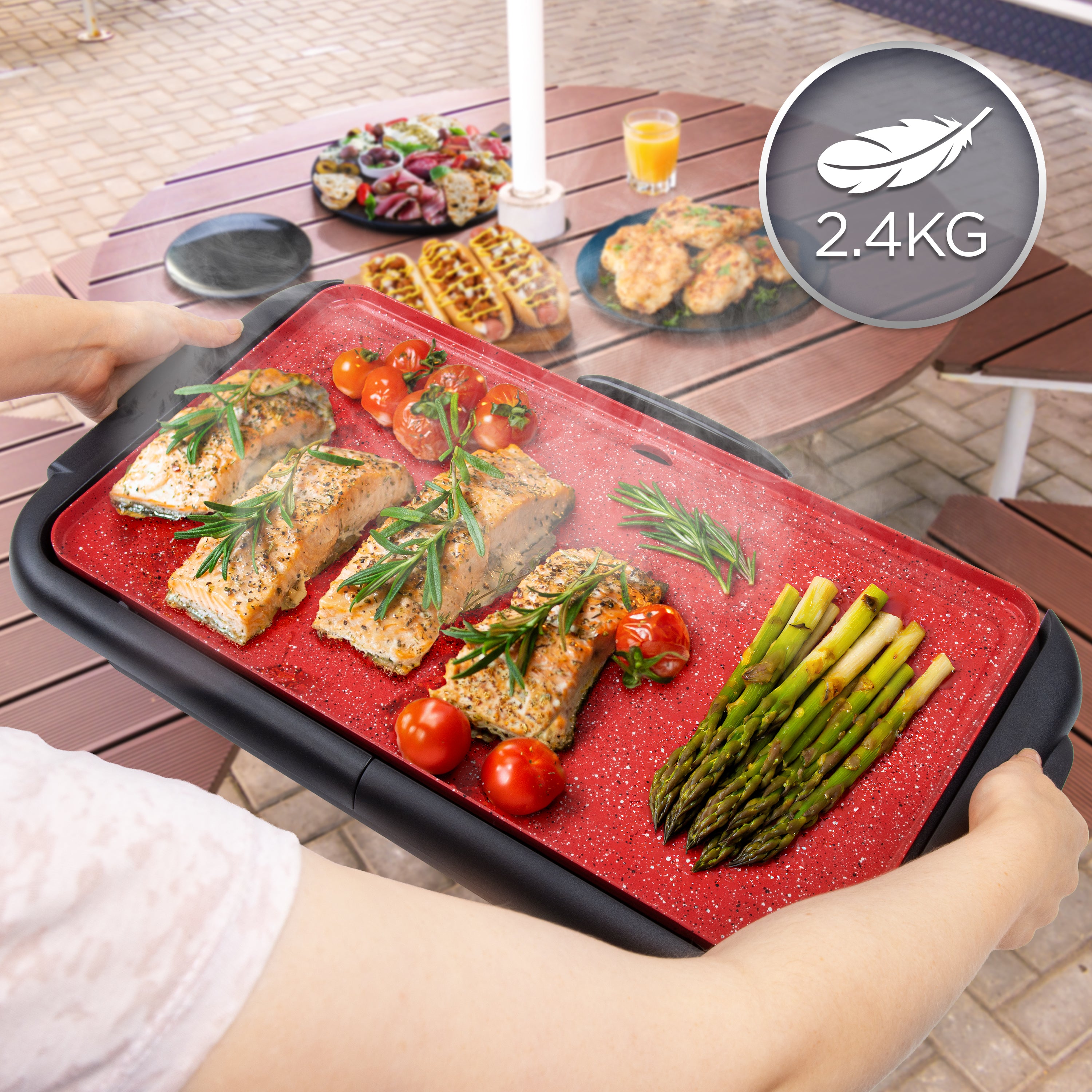 Duronic GP25 Plancha électrique antiadhésive XL 6 à 8 personnes 2000W Surface 47 x 26 cm avec thermostat Bac à jus amovible Cuisson sans ajout de matière grasse Idéal pour soirée avec des amis