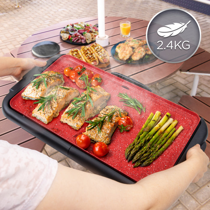 Duronic GP25 Plancha électrique antiadhésive XL 6 à 8 personnes 2000W Surface 47 x 26 cm avec thermostat Bac à jus amovible Cuisson sans ajout de matière grasse Idéal pour soirée avec des amis