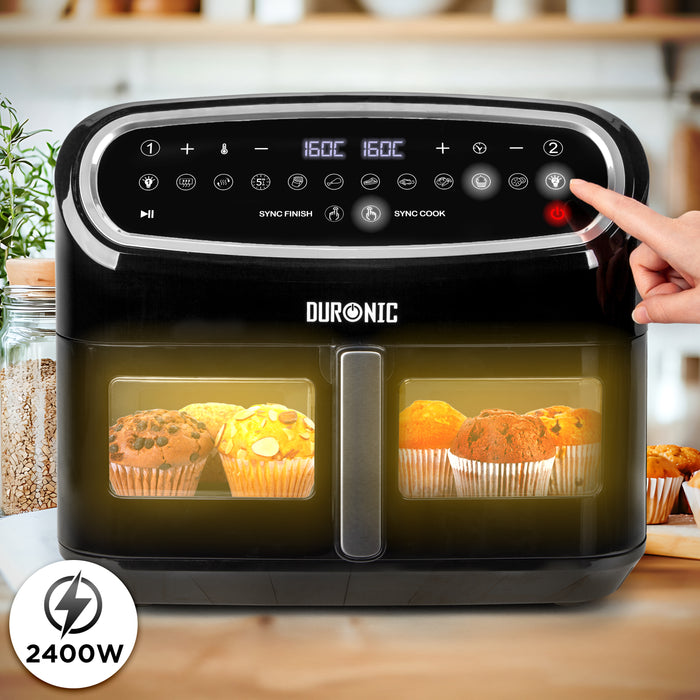 Duronic AF14 BK Friteuse à Air avec 1 grand tiroir de 10L inclus Airfryer avec 10 Programmes de Cuisson Préréglés Sans huile Gâteaux Poulet Rôtir Frites Déshydrater Réchauffer