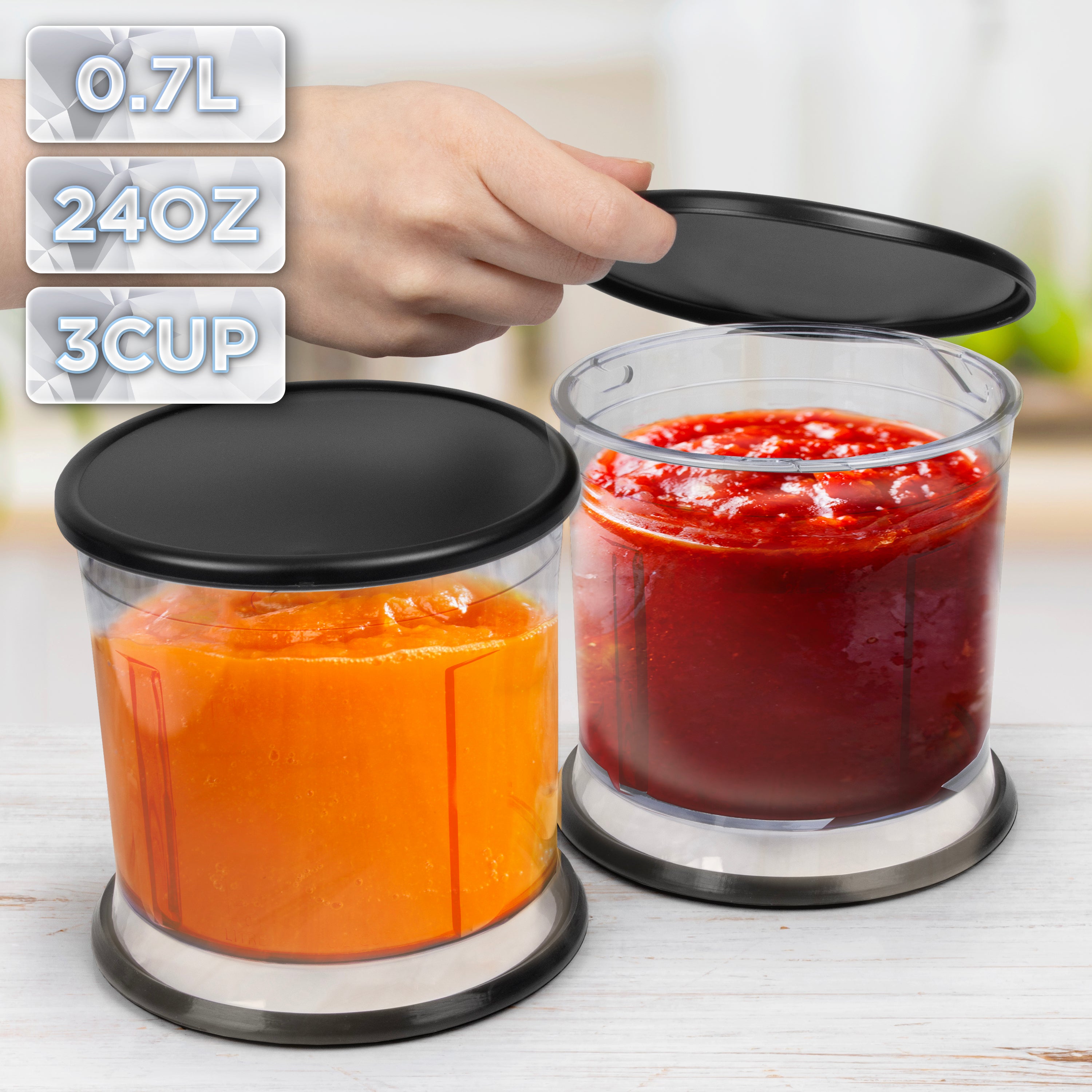 Duronic CHA57B Bol mélangeur pour mini hachoir électrique Duronic CH57 Récipient avec couvercle pour hachoir Capacité de hachage 700 ml Permet de conserver les aliments hachés au frais
