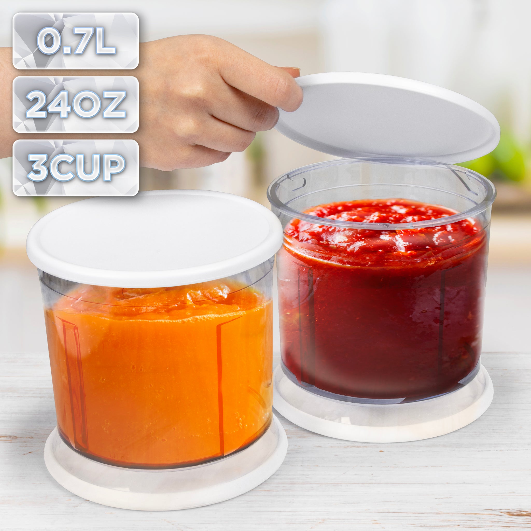 Duronic CHA57W Bol mélangeur pour mini hachoir électrique Duronic CH57 Récipient avec couvercle pour hachoir Capacité de hachage 700 ml Permet de conserver les aliments hachés au frais
