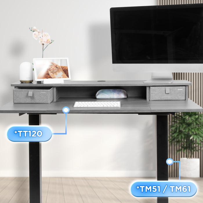 Duronic DD2 GY Planche de 120 cm avec 2 Tiroirs pour Bureau | Compatible avec Plateaux TT120 TT140 TT160 de Duronic | Structure réglable en Hauteur Vendue séparément TM51 ou TM61 | Gris | MDF