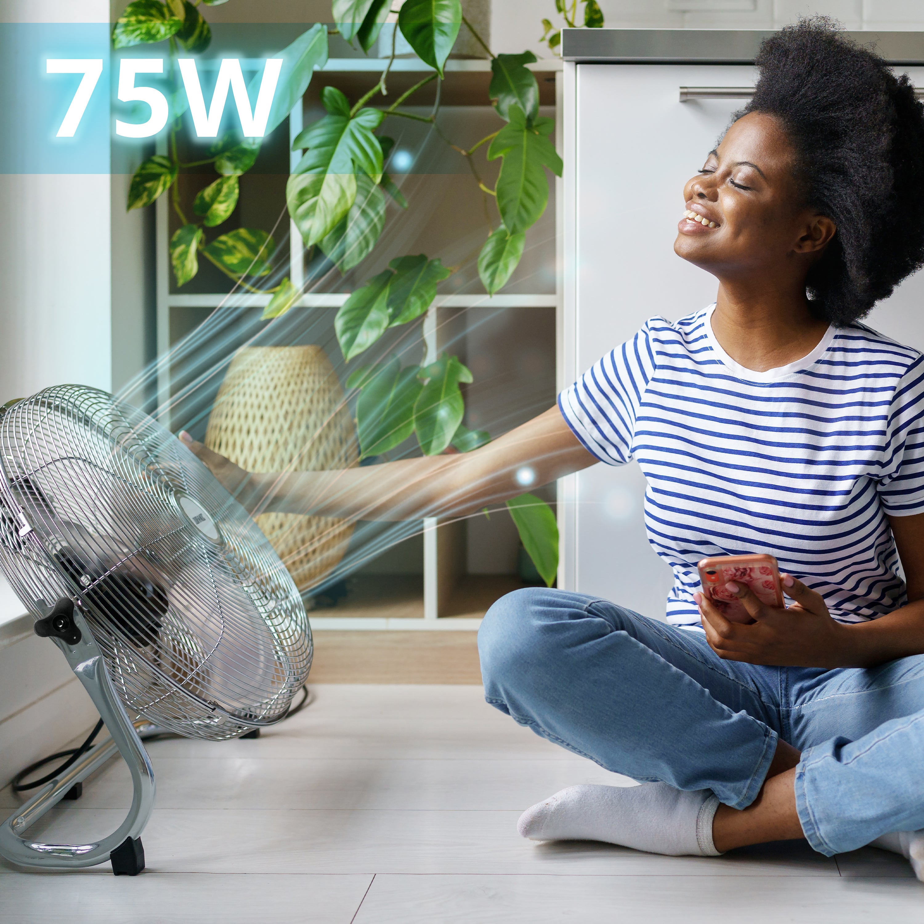 Duronic FN16 Ventilateur de Sol de 16 Pouces de 75W  en Métal chromé| 4 Vitesses | Ventilateur à grande Puissance | Idéal pour la Maison la Salle de Sport le Bureau les Entrepôts