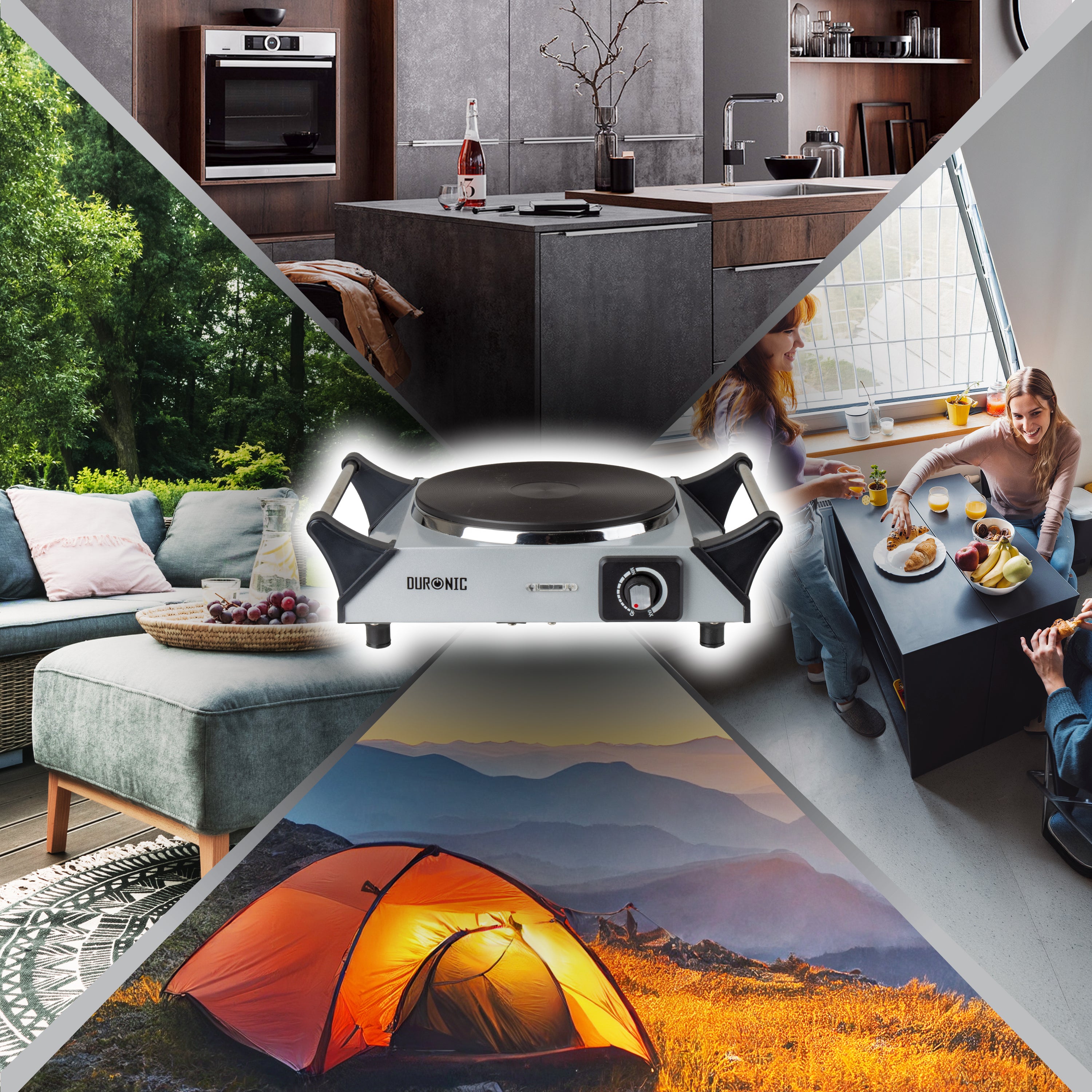 Duronic HP1 SS Plaque de cuisson chauffante électrique avec foyer en fonte de 20 cm | 1500W | Compacte et mobile | Poignées ergonomiques | Thermostat | Cuisinière pour camping, camping-car, caravane