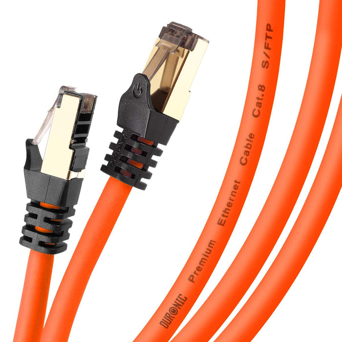 Duronic Câble Ethernet CAT8 OE 1M 2Ghz 2000MHz Vitesse 40Gbps S/FTP Câbles réseaux LAN internet network RJ45 blindés Haute Bande passante et transmission des données rapides Connecteurs or