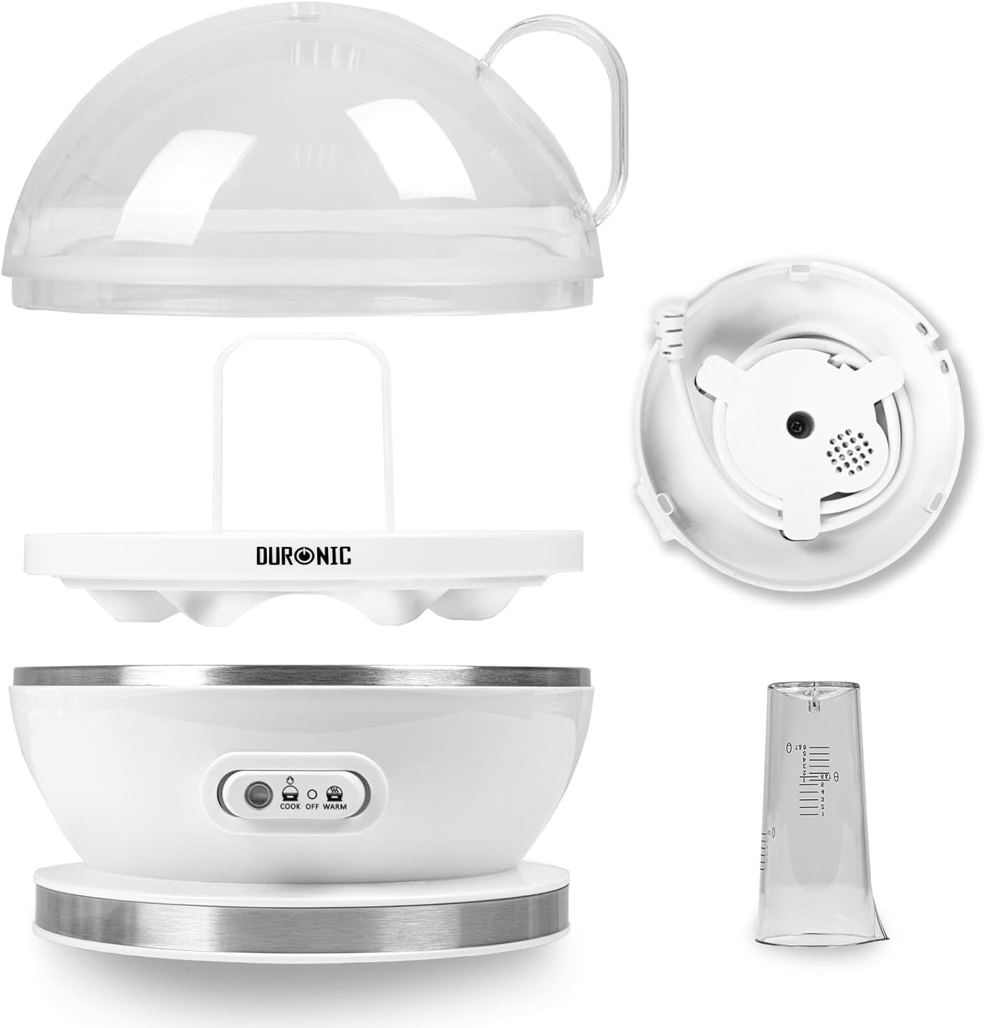 Duronic EB27 WE Cuiseur à œufs 400W 1 à 7 oeufs Thermostat et minuteur pour obtenir œufs durs ou mollets ou à la coque avec fonction dédiée pour préparer 2 types de cuisson Sans BPA