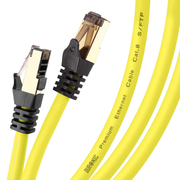 Duronic Câble Ethernet CAT8 YW 1M 2Ghz 2000MHz Vitesse 40Gbps S/FTP Câbles réseaux LAN internet network RJ45 blindés Haute Bande passante et transmission des données rapides Connecteurs or