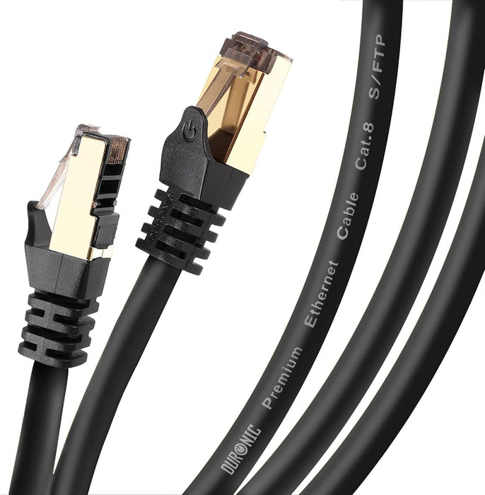 Duronic Câble Ethernet CAT8 BK 5M 2Ghz 2000MHz Vitesse 40Gbps S/FTP Câbles réseaux LAN internet network RJ45 blindés Haute Bande passante et transmission des données rapides Connecteurs or
