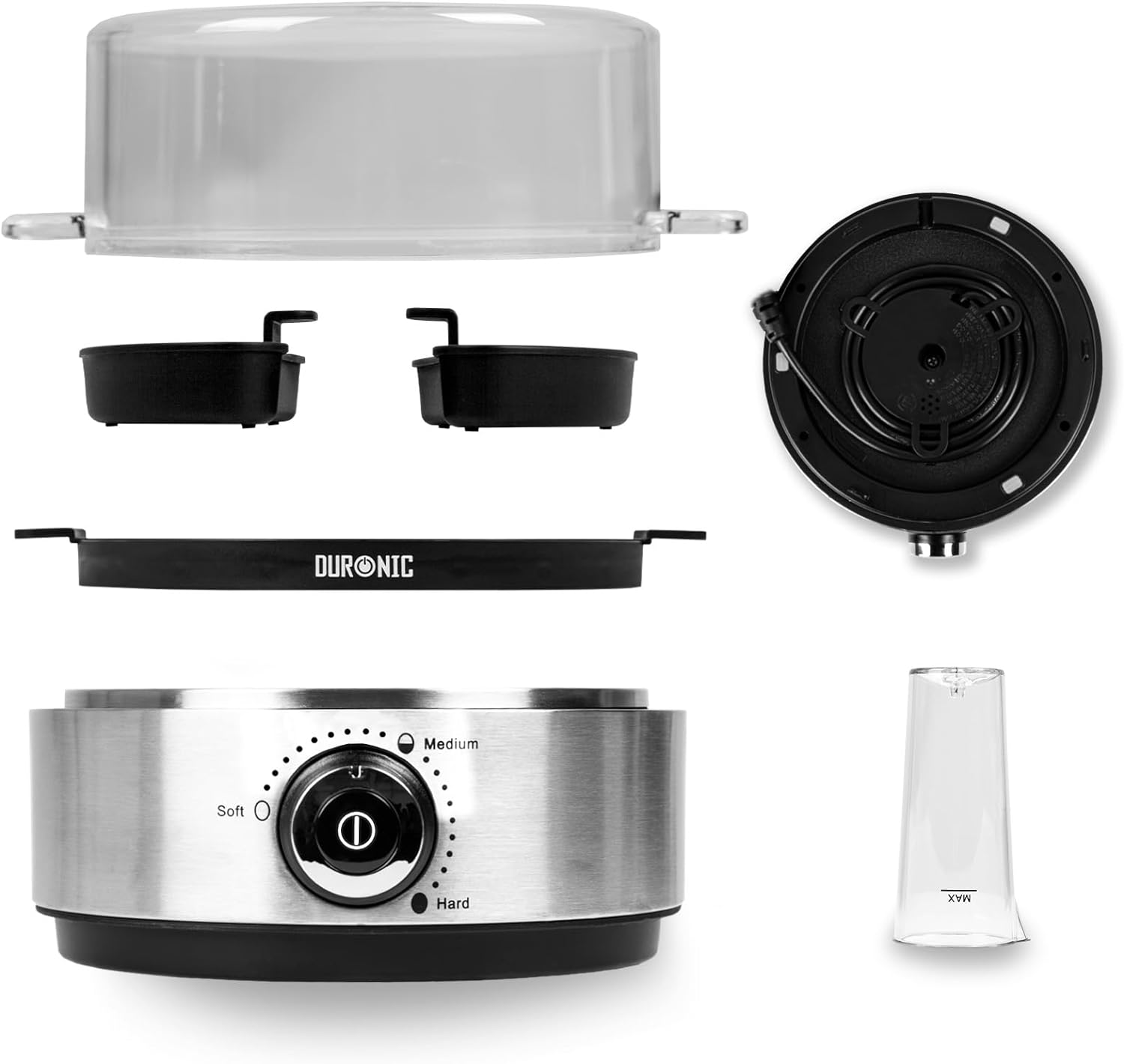 Duronic EB40 BK Cuiseur à œufs 400W 1 à 7 oeufs Thermostat et minuteur pour obtenir œufs durs ou mollets ou à la coque avec fonction dédiée pour préparer 2 types de cuisson Sans BPA