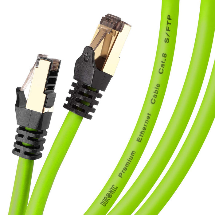 Duronic Câble Ethernet CAT8 GN 0,5M 2Ghz 2000MHz Vitesse 40Gbps S/FTP Câbles réseaux LAN internet network RJ45 blindés Haute Bande passante et transmission des données rapides Connecteurs or