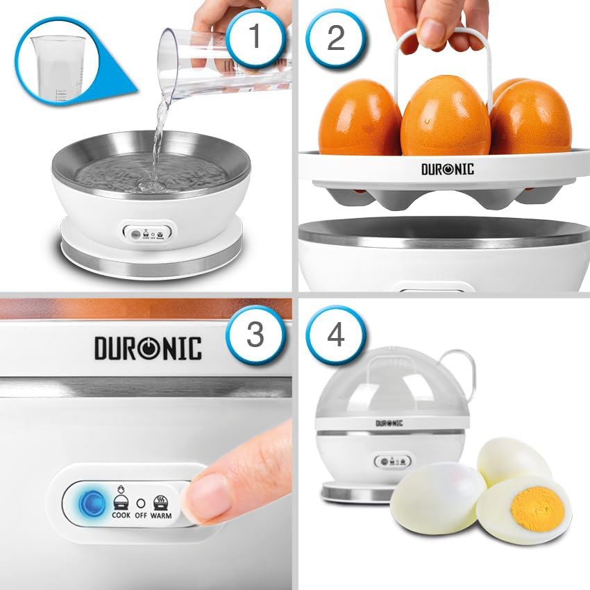 Duronic EB27 WE Cuiseur à œufs 400W 1 à 7 oeufs Thermostat et minuteur pour obtenir œufs durs ou mollets ou à la coque avec fonction dédiée pour préparer 2 types de cuisson Sans BPA