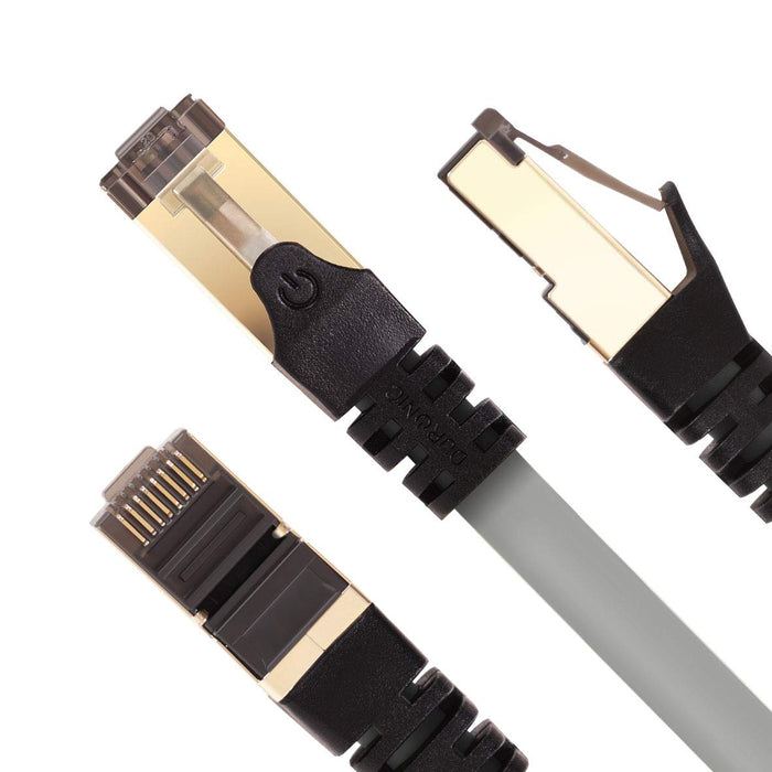 Duronic Câble Ethernet CAT8 GY 10M 2Ghz 2000MHz Vitesse 40Gbps S/FTP Câbles réseaux LAN internet network RJ45 blindés Haute Bande passante et transmission des données rapides Connecteurs or