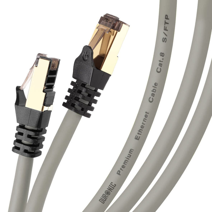 Duronic Câble Ethernet CAT8 GY 10M 2Ghz 2000MHz Vitesse 40Gbps S/FTP Câbles réseaux LAN internet network RJ45 blindés Haute Bande passante et transmission des données rapides Connecteurs or