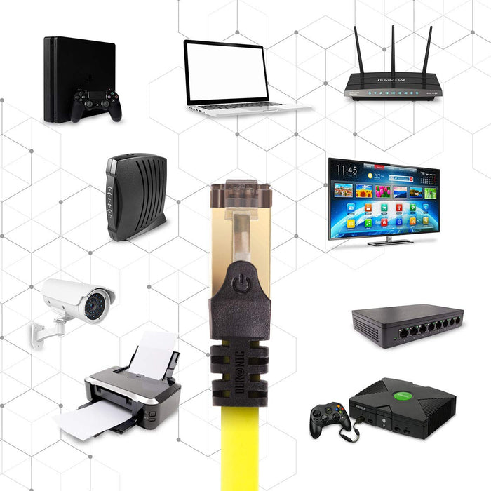 Duronic Câble Ethernet CAT8 YW 1M 2Ghz 2000MHz Vitesse 40Gbps S/FTP Câbles réseaux LAN internet network RJ45 blindés Haute Bande passante et transmission des données rapides Connecteurs or