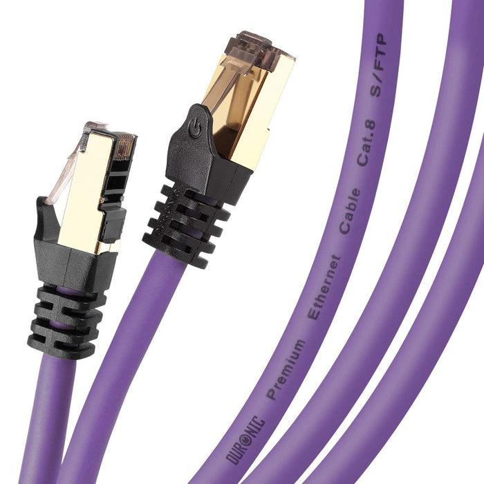 Duronic Câble Ethernet CAT8 PE 0,5M 2Ghz 2000MHz Vitesse 40Gbps S/FTP Câbles réseaux LAN internet network RJ45 blindés Haute Bande passante et transmission des données rapides Connecteurs or