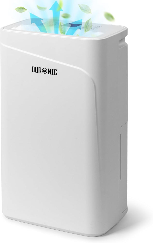 Duronic DH121 Déshumidificateur 300W Jusqu'à 12 litres d'eau par jour Réservoir d'eau de 2,1 litres Lutte contre l’humidité excessive et empêche la formation de moisissures Minuteur de 1 à 24 heures