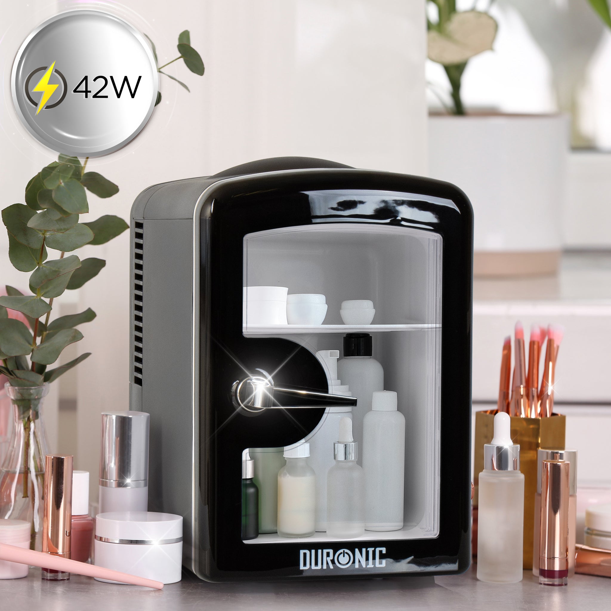 Duronic MFW4 BK Mini réfrigérateur 42W 4 litres Jusqu’à 6 cannettes Congélateur pour snacks boisson lait maternel cosmétique médicament Maintien au chaud Bureau chambre voiture camping bateau