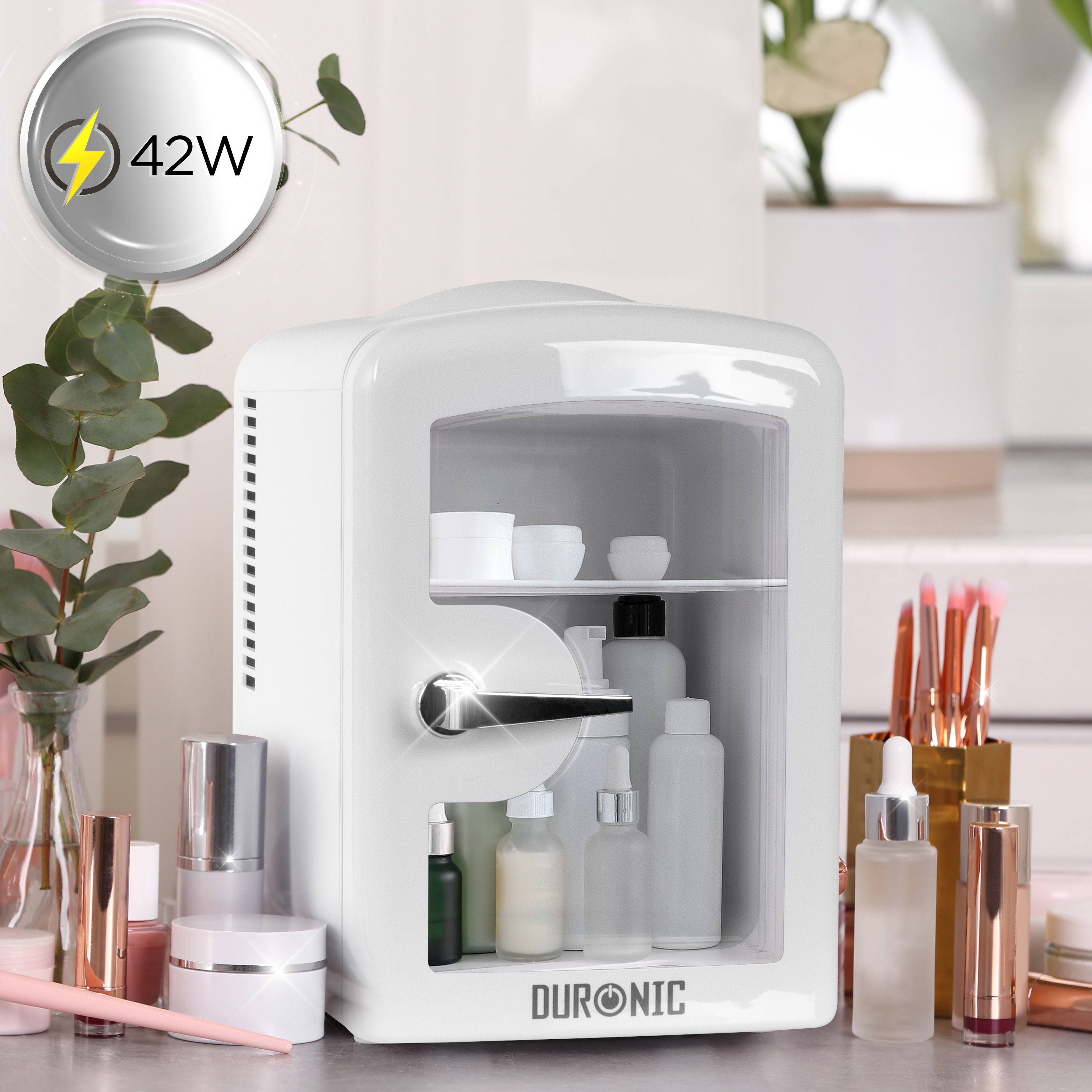Duronic MFW4 WE Mini réfrigérateur 42W 4 litres Jusqu’à 6 cannettes Congélateur pour snacks boisson lait maternel cosmétique médicament Maintien au chaud Bureau chambre voiture camping bateau