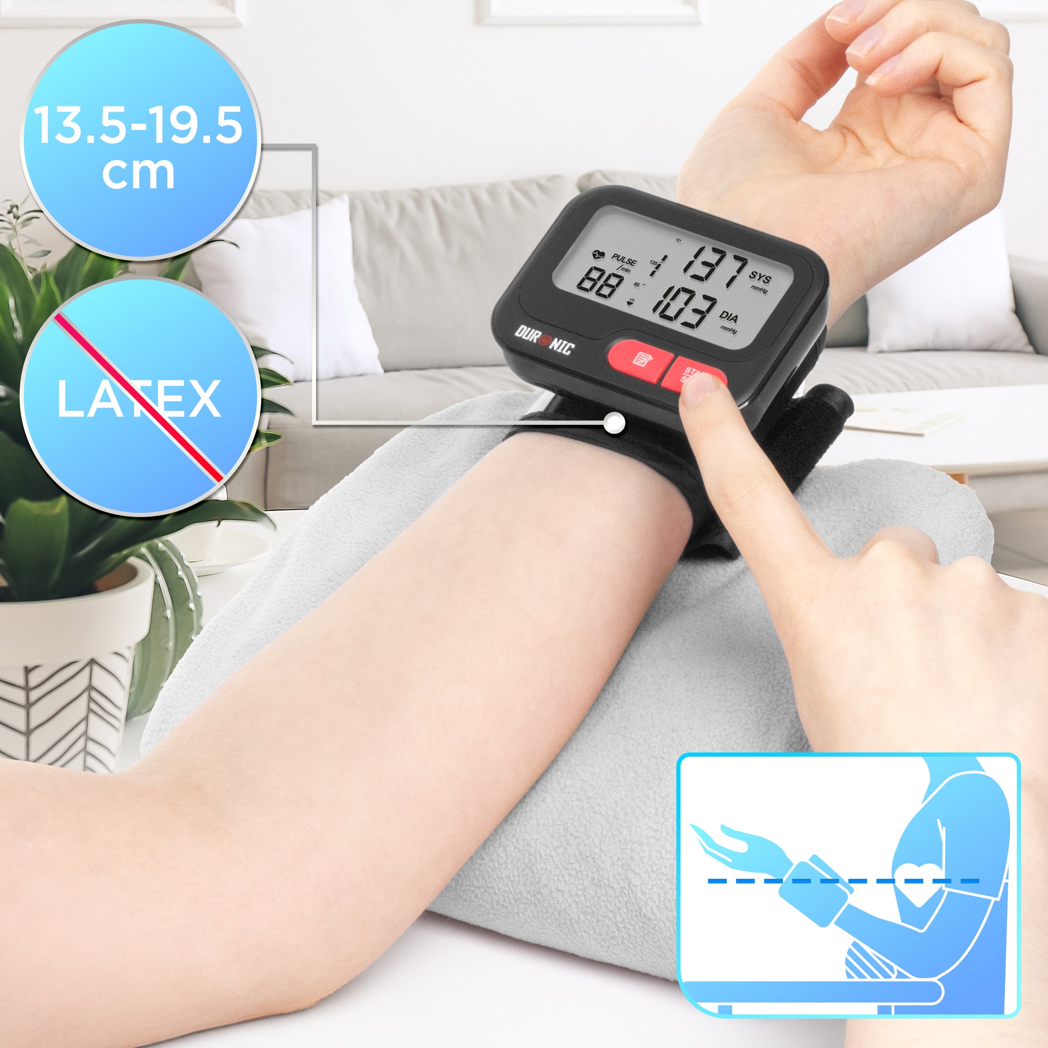 Duronic BPM65 BK Tensiomètre 6V Appareil de mesure de tension artérielle systolique diastolique avec fonction mémoire Mesures précises de la pression artérielle 2 piles AAA