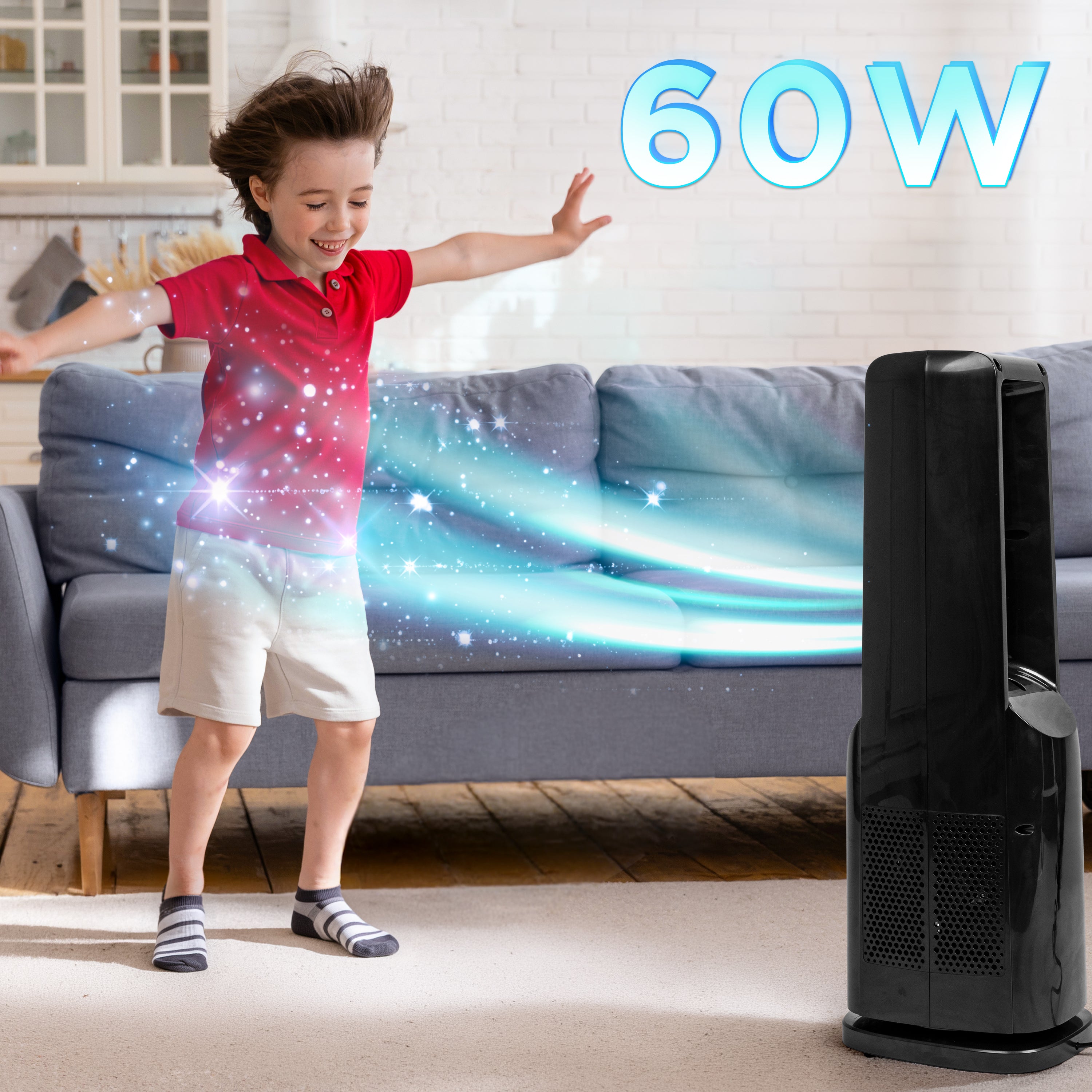 Duronic FN72 BK Ventilateur colonne 60W Aérateur avec 3 vitesses Minuterie 1 à 12 heures Oscillation à 70° Mode nuit Télécommande incluse avec 5 mètres de portée