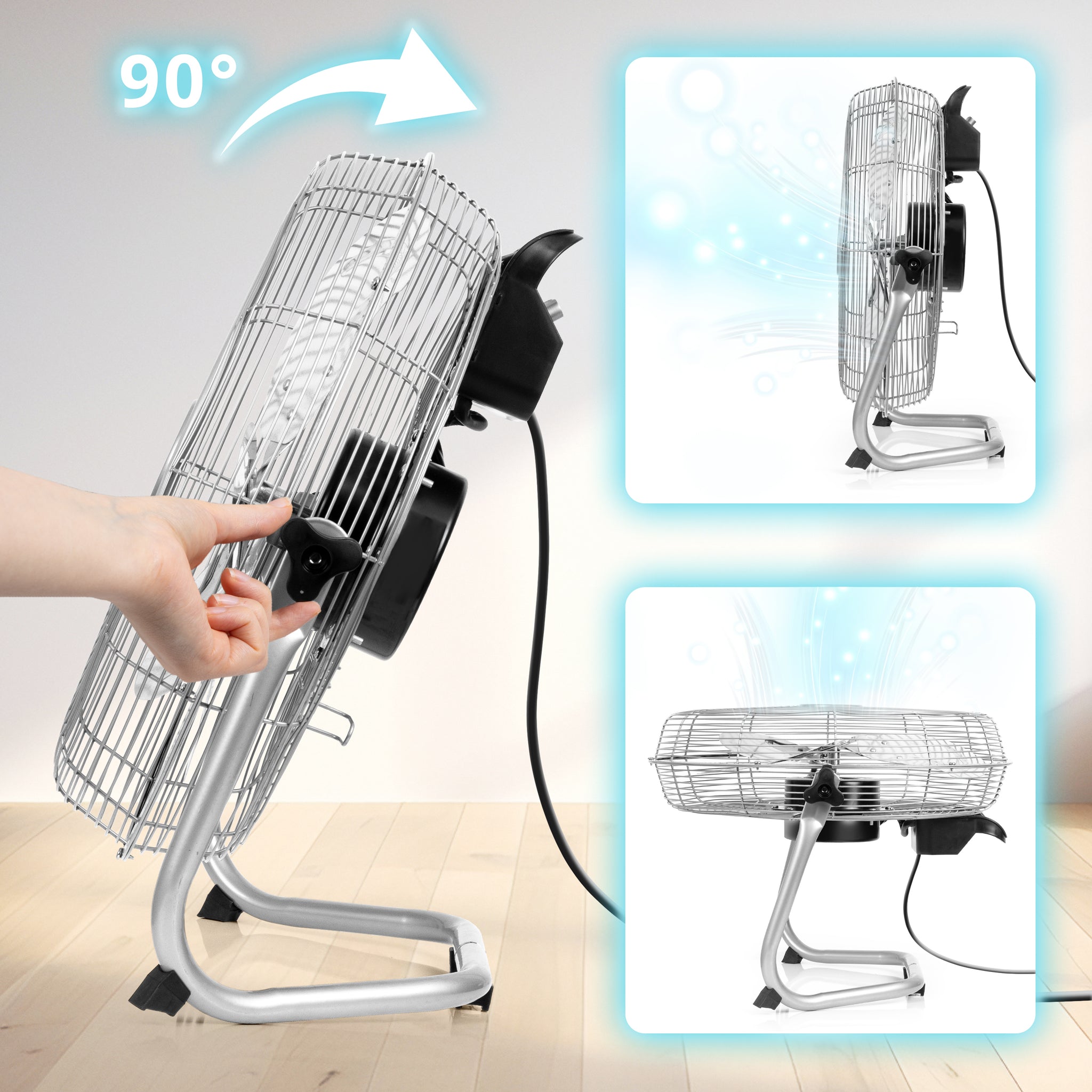Duronic FN16 Ventilateur de Sol de 16 Pouces de 75W  en Métal chromé| 4 Vitesses | Ventilateur à grande Puissance | Idéal pour la Maison la Salle de Sport le Bureau les Entrepôts