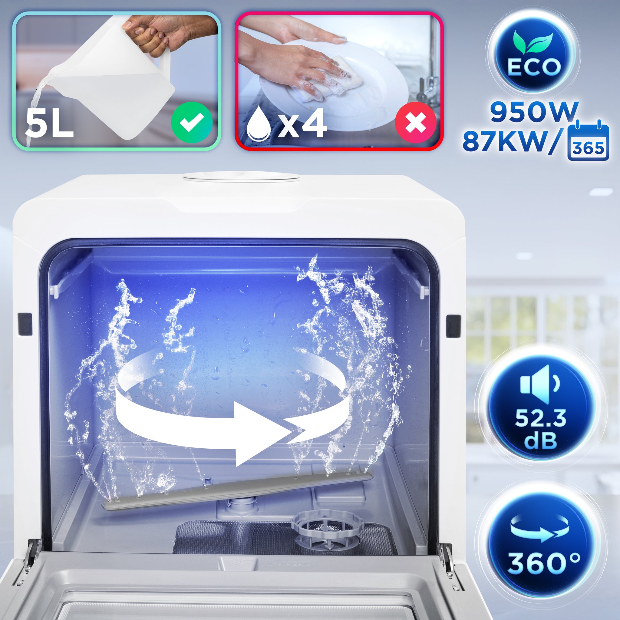 Duronic DW5 WE Lave-vaisselle de table 950W lave vaisselle posable portable compact gain de place pour petite cuisine 7 programmes de lavage séchage efficace pratique